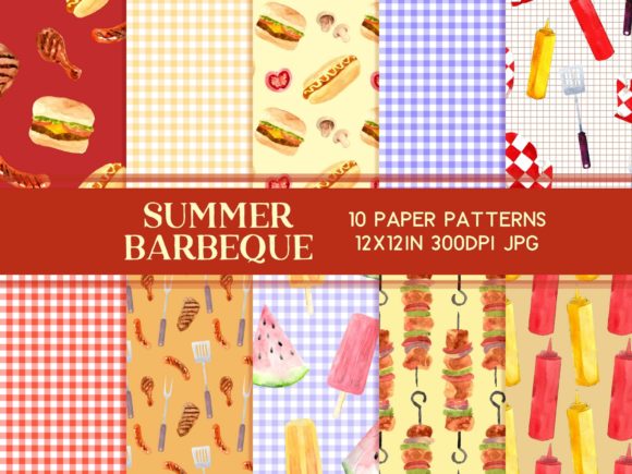 Download Summer Barbecue Scrapbook Paper Set - Scrapbook paper set Collection