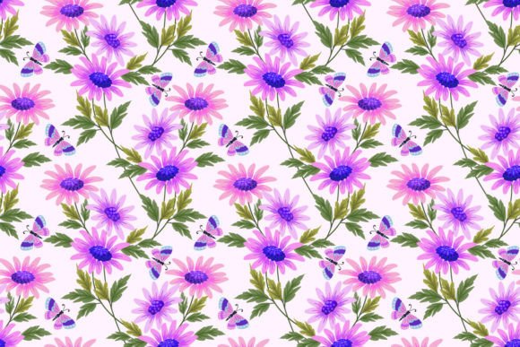 Download Pink Flowers with Green Leaf Pattern. - Green Collection