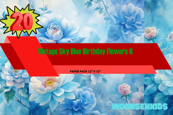 Download Best Vintage Sky Blue Birthday Flowers Background Watercolor Png Kdp Digital Paper - Paper Collection