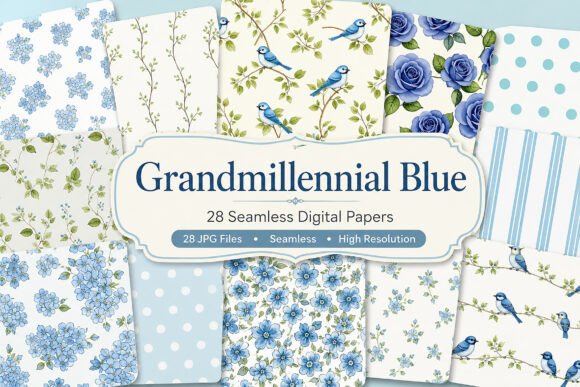 Download Grandmillennial Blue Seamless Paper - Paper Collection