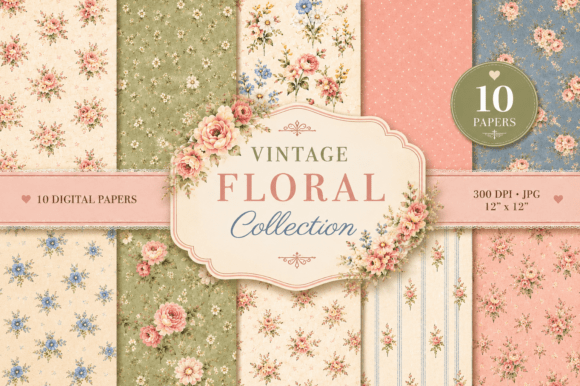 Download 10 Shabby Chic Floral Digital Papers - Paper Collection