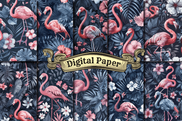 Download Preppy Tropical Flamingo Digital Paper - Paper Collection