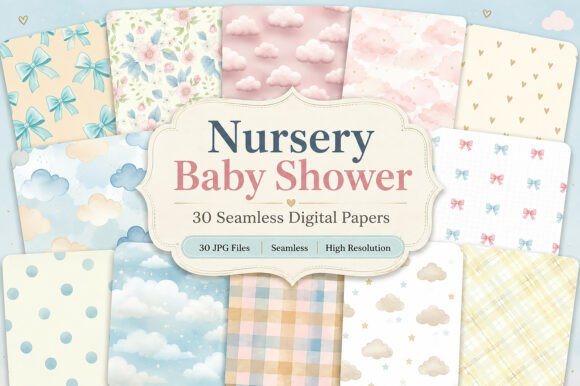 Download Nursery Baby Shower Digital Paper Set - Paper Collection