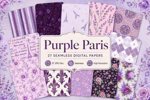 Download Purple Paris Digital Paper Set - Paper Collection