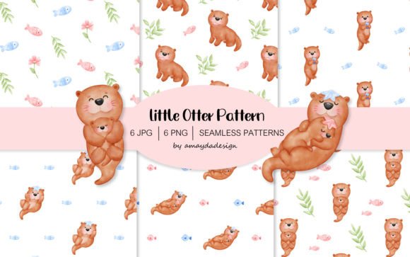 Download Cute Otters Patterns Digital Paper - Paper Collection