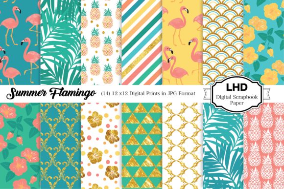 Download Summer Flamingo Digital Paper Patterns - Paper Collection