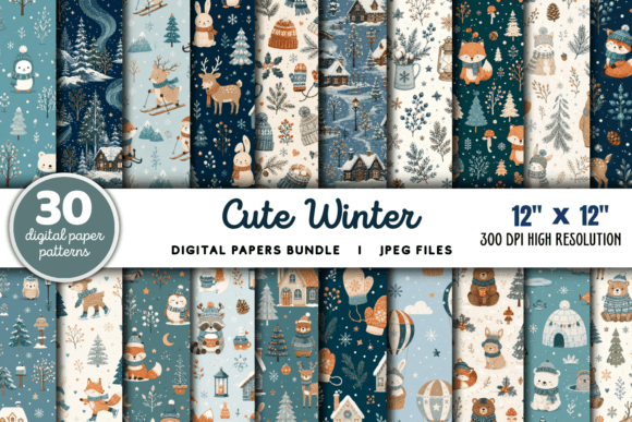 Download Cute Winter Digital Pattern Paper Bundle - Paper Collection