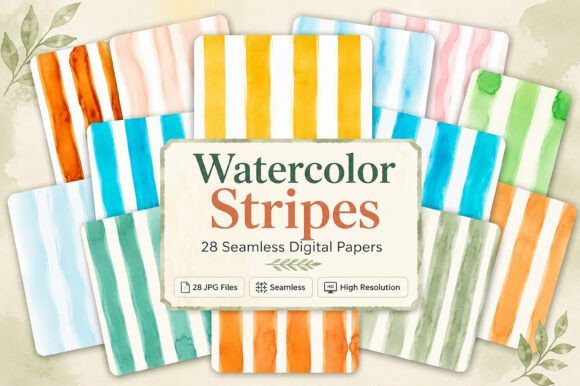 Download Watercolor Stripes Digital Paper - Paper Collection