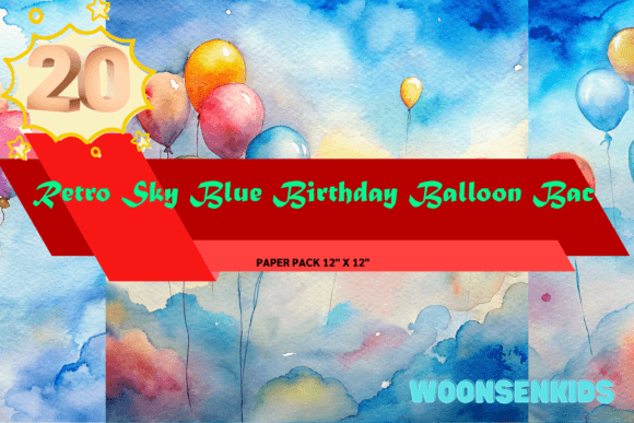 Download Beautiful Retro Sky Blue Birthday Balloon Background Watercolor Png Kdp Digital Paper - Paper Collection