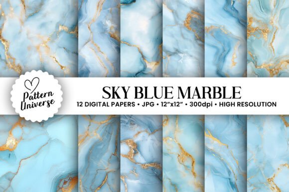 Download Sky Blue Gold Marble Digital Papers - Paper Collection