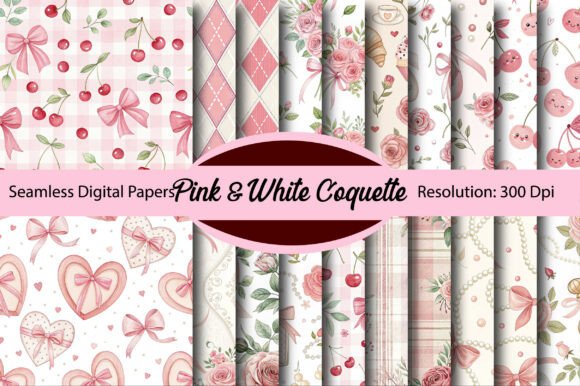 Download Pink &amp; White Coquette Digital Paper - Paper Collection