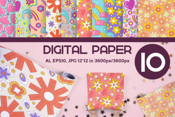 Download 70s Summer Retro Digital Paper 12x12 - Paper Collection