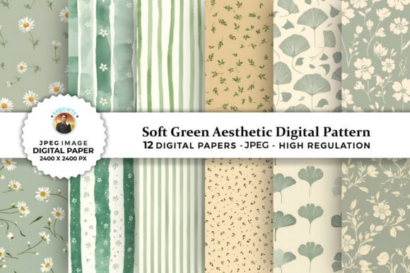 Download Soft Green Aesthetic Digital Patterns - Green Collection