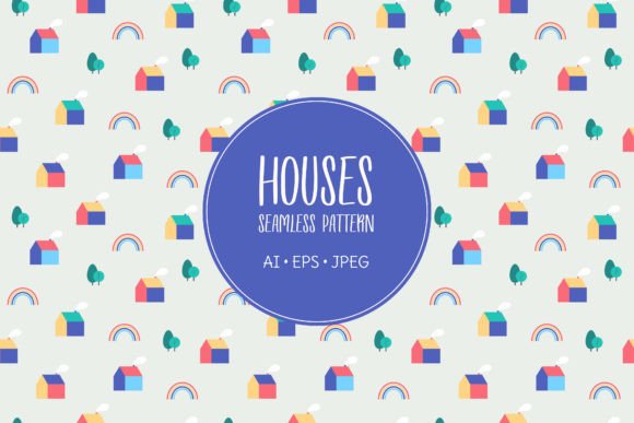Download Seamless Simple Pattern with Tiny Houses - Premium Resources