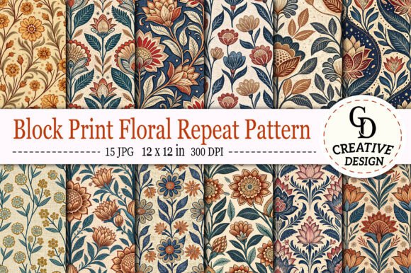 Download Block Print Floral Repeat Pattern - Repeat pattern Collection