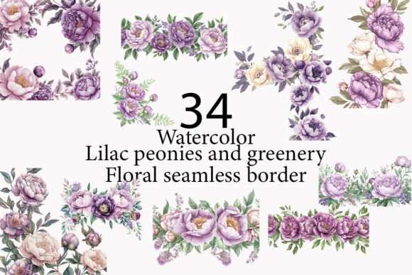 Download Lilac Peonies and Greenery Border - Green Collection