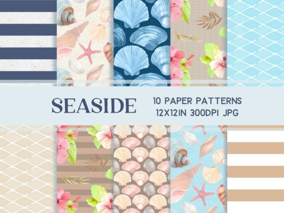 Download Beach Seashells Scrapbook Paper Set - Scrapbook paper set Collection