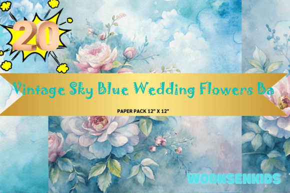 Download Beautiful Vintage Sky Blue Wedding Flowers Background Watercolor Png Kdp Digital Paper - Paper Collection