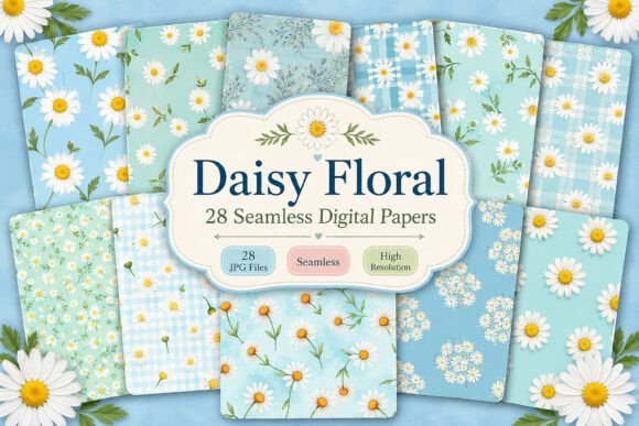 Download Daisy Floral Seamless Digital Paper Set - Paper Collection