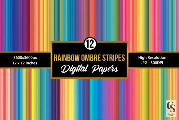 Download Rainbow Ombre Stripes Digital Paper - Paper Collection