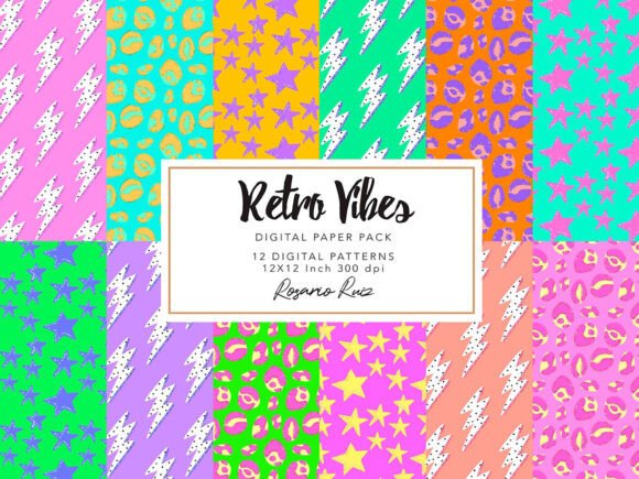 Download 80s Digital Papers | Neon Retro Patterns - Paper Collection