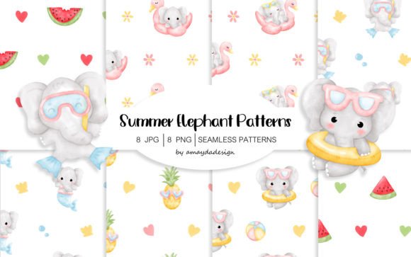 Download Elephant Summer Pattern Digital Paper - Paper Collection