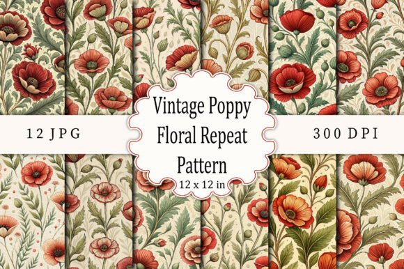 Download Vintage Poppy Floral Repeat Pattern - Repeat pattern Collection
