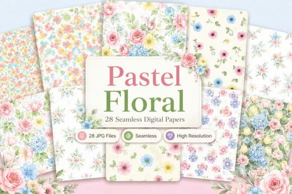 Download Pastel Floral Seamless Digital Paper Set - Paper Collection