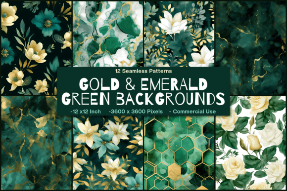Download Gold &amp; Emerald Green Seamless Flowers - Green Collection