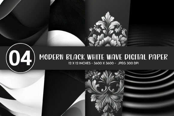 Download Modern Black White Wave Digital Paper - Paper Collection