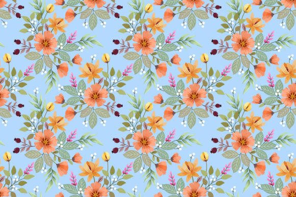 Download Orange Flowers with Green Leaf Pattern. - Green Collection