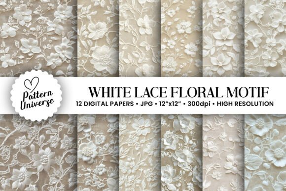Download White Lace Floral Motif Digital Paper - Paper Collection